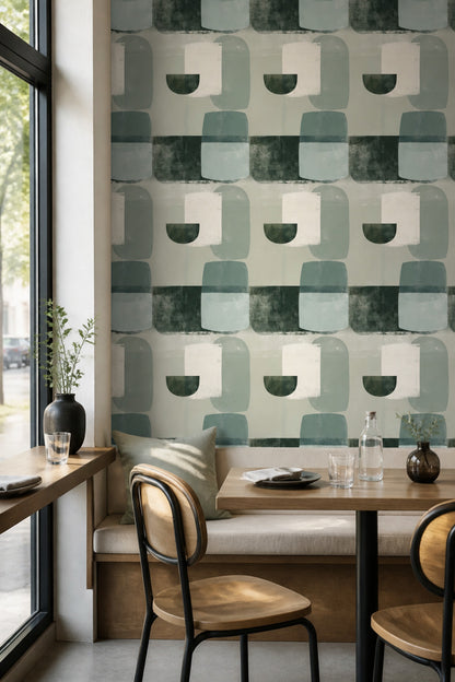 Sage Green Wallpaper Abstract Geometric Decorative Mural