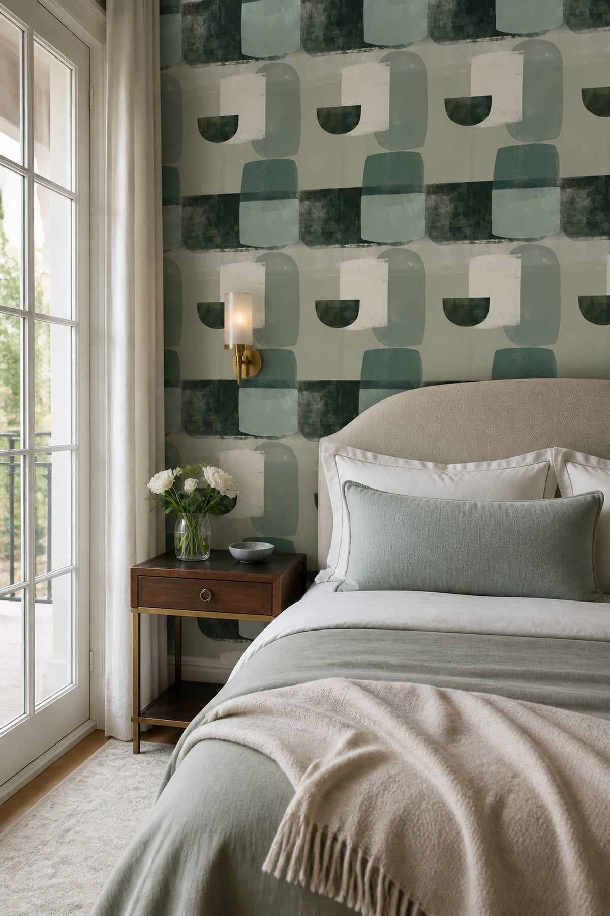 Sage Green Wallpaper Abstract Geometric Decorative Mural