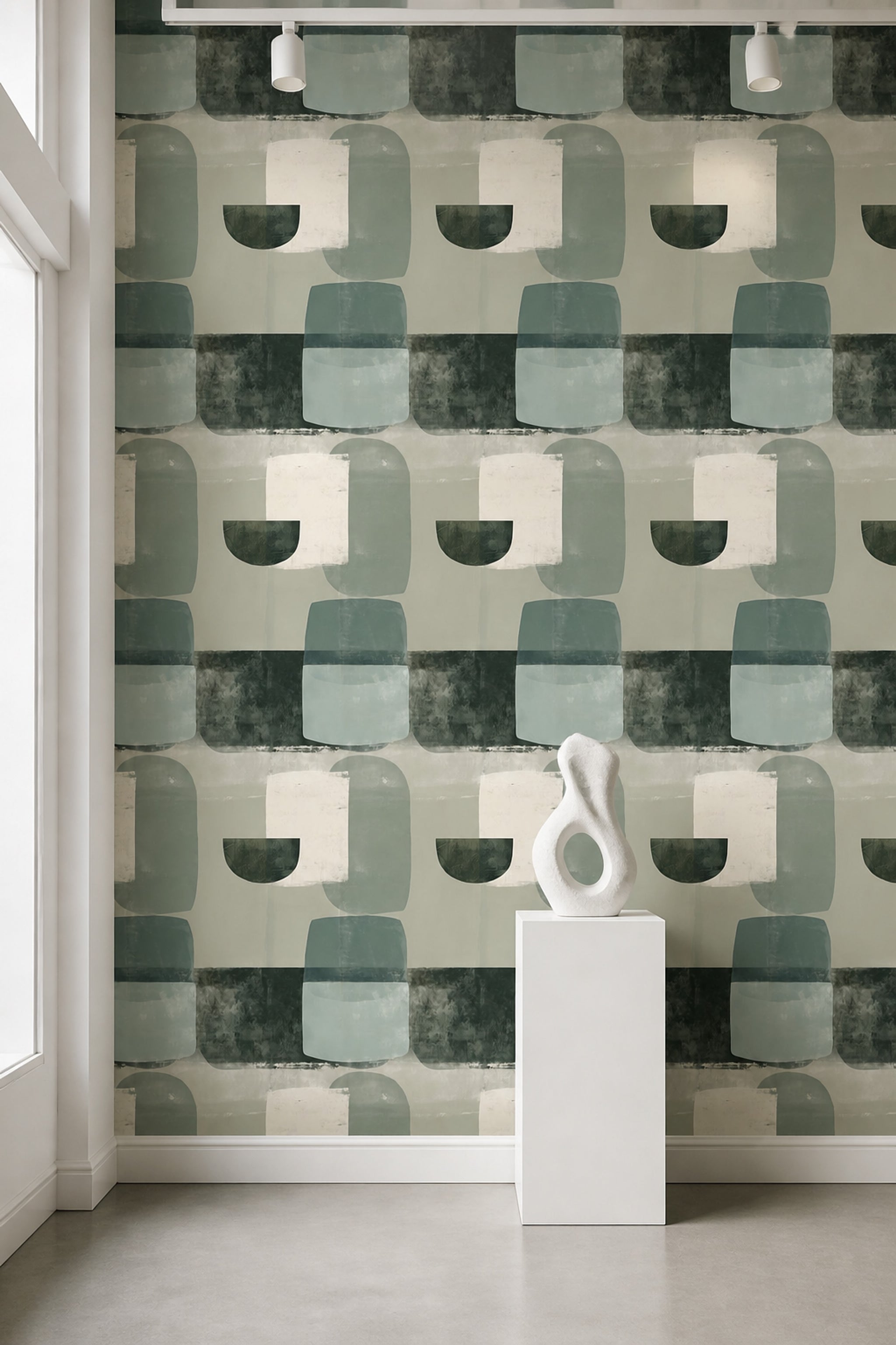 Sage Green Wallpaper Abstract Geometric Decorative Mural