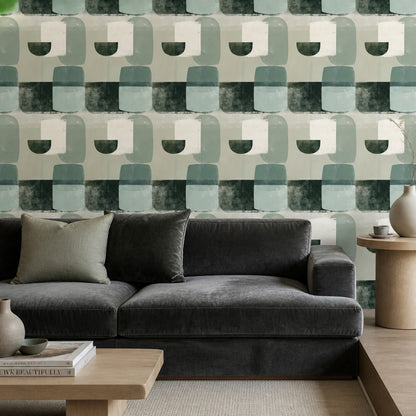 Sage Green Wallpaper Abstract Geometric Decorative Mural