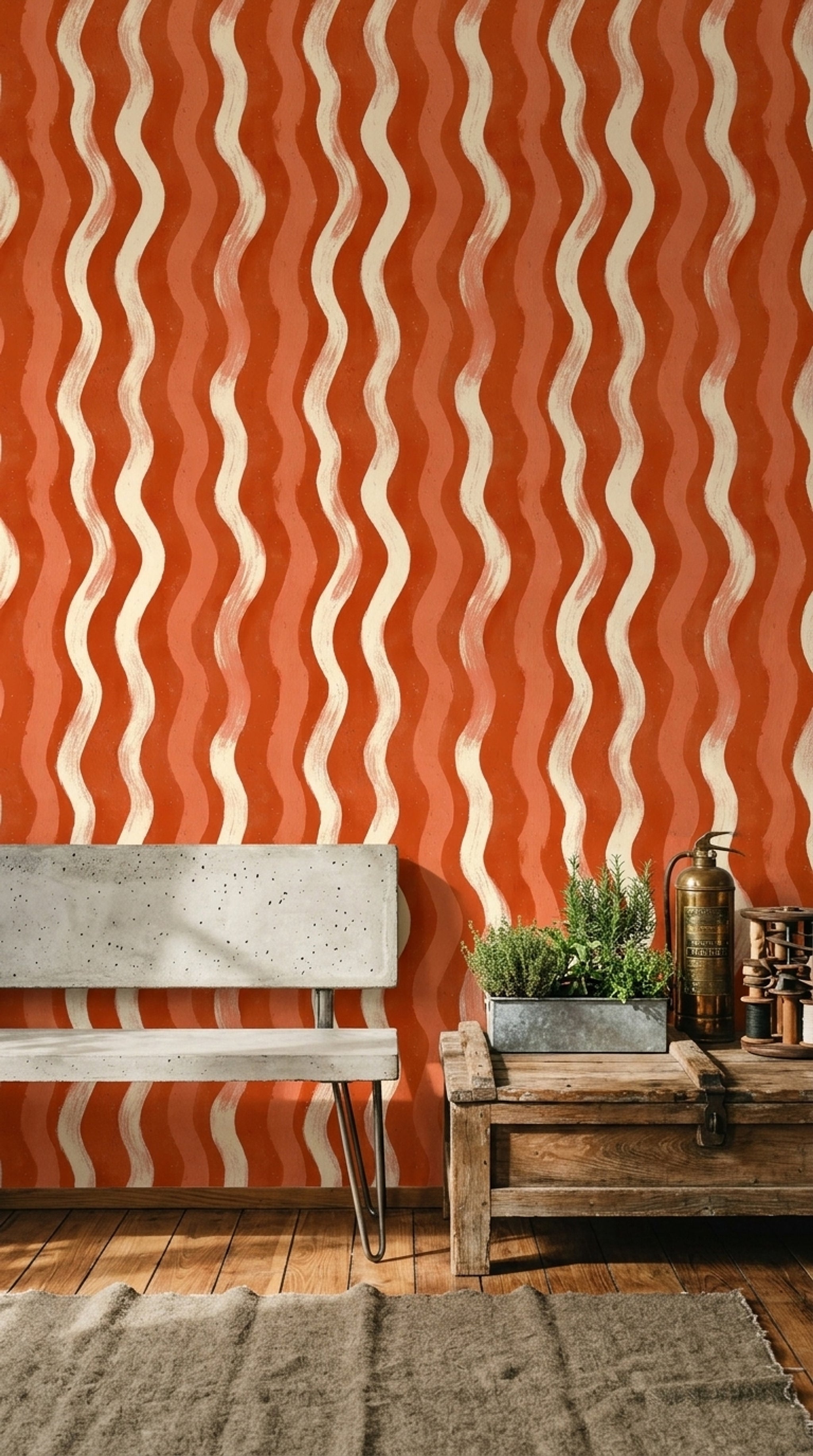 Abstract Wallpaper Wavy Stripes Terracotta Removable Wall Decor