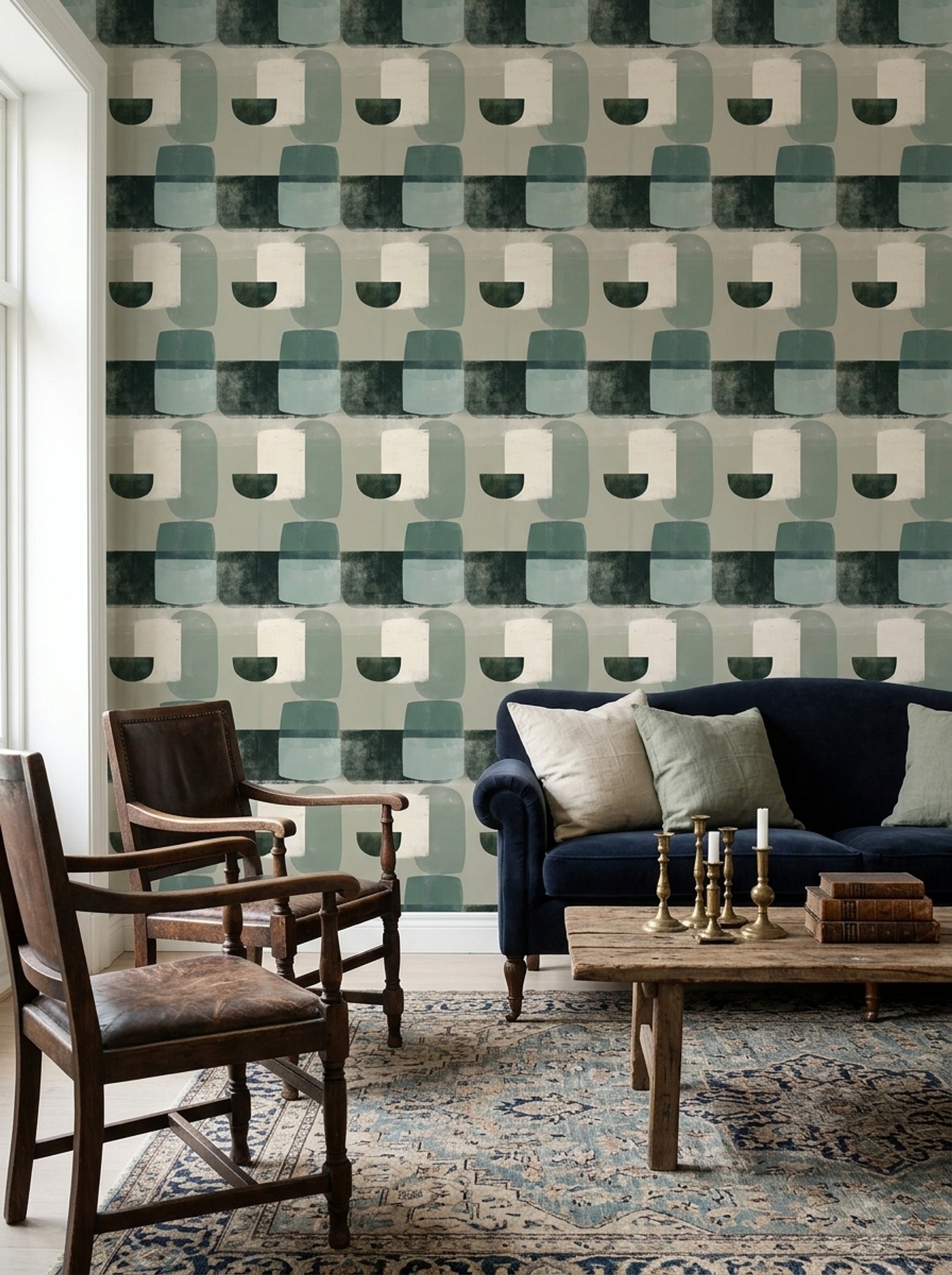 Sage Green Wallpaper Abstract Geometric Decorative Mural