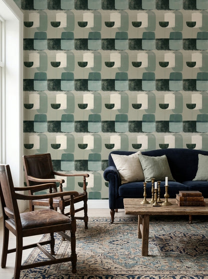 Sage Green Wallpaper Abstract Geometric Decorative Mural