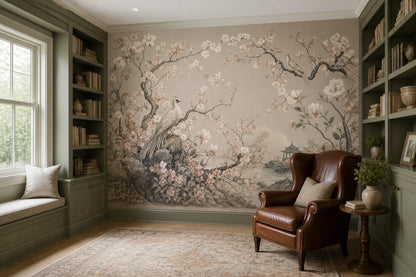 Chinoiserie Wallpaper Floral Landscape Removable Wall Decor