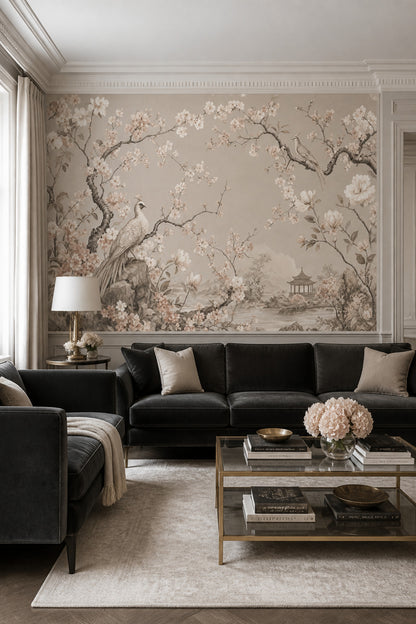 Chinoiserie Wallpaper Floral Landscape Removable Wall Decor