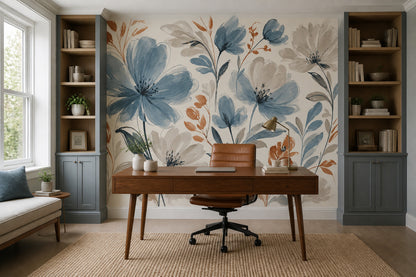 Blue Flowers Wallpaper Watercolor Botanical Wall Mural