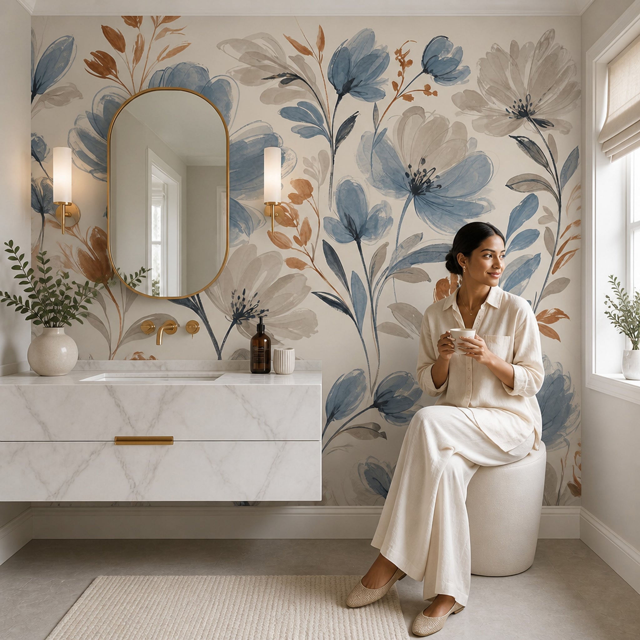 Blue Flowers Wallpaper Watercolor Botanical Wall Mural