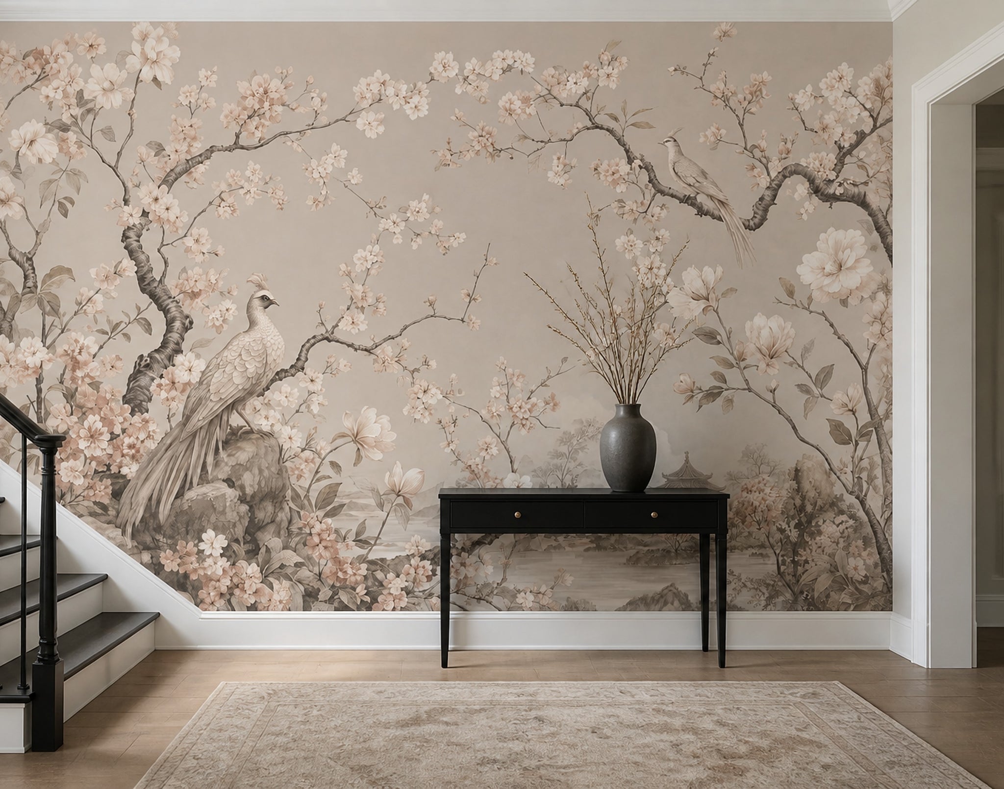 Chinoiserie Wallpaper Floral Landscape Removable Wall Decor