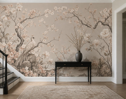 Chinoiserie Wallpaper Floral Landscape Removable Wall Decor