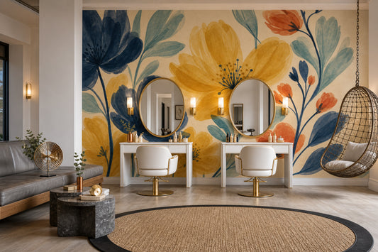 Watercolor Floral Wallpaper Botanical Removable Blue Flowers Wall Decor