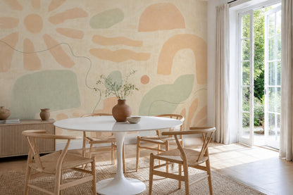 Organic Shapes Wallpaper Pastel Terracotta Removable Hand Painted Wall Decor