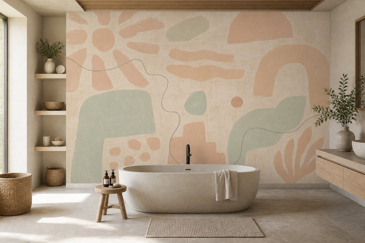 Organic Shapes Wallpaper Pastel Terracotta Removable Hand Painted Wall Decor