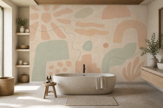 Organic Shapes Wallpaper Pastel Terracotta Removable Hand Painted Wall Decor