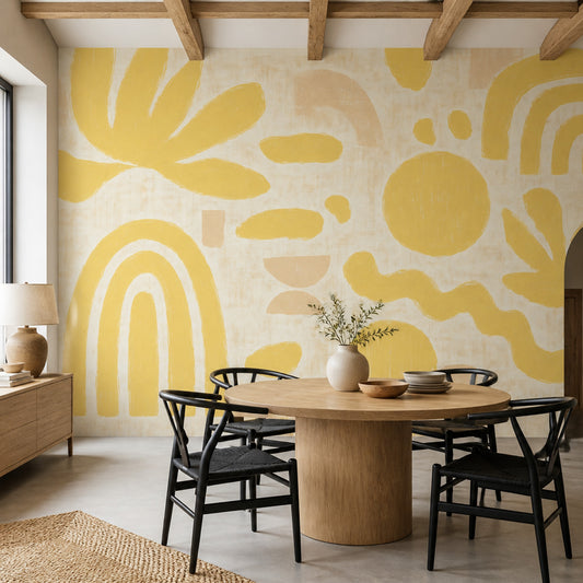 Abstract Wallpaper Yellow Brushstroke Wall Mural