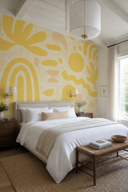 Abstract Wallpaper Yellow Brushstroke Wall Mural