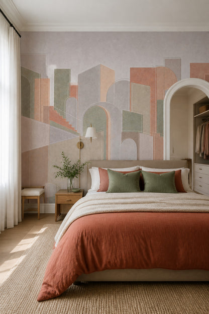 Abstract Cityscape Wallpaper Geometric Architecture Removable Arches Wall Decor