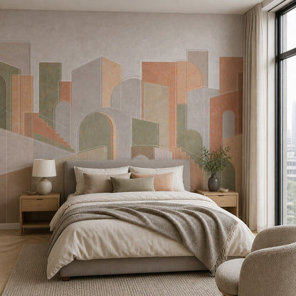 Abstract Cityscape Wallpaper Geometric Architecture Removable Arches Wall Decor