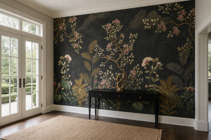 Dark Floral Wallpaper Chinoiserie Removable Botanical Wall Decor