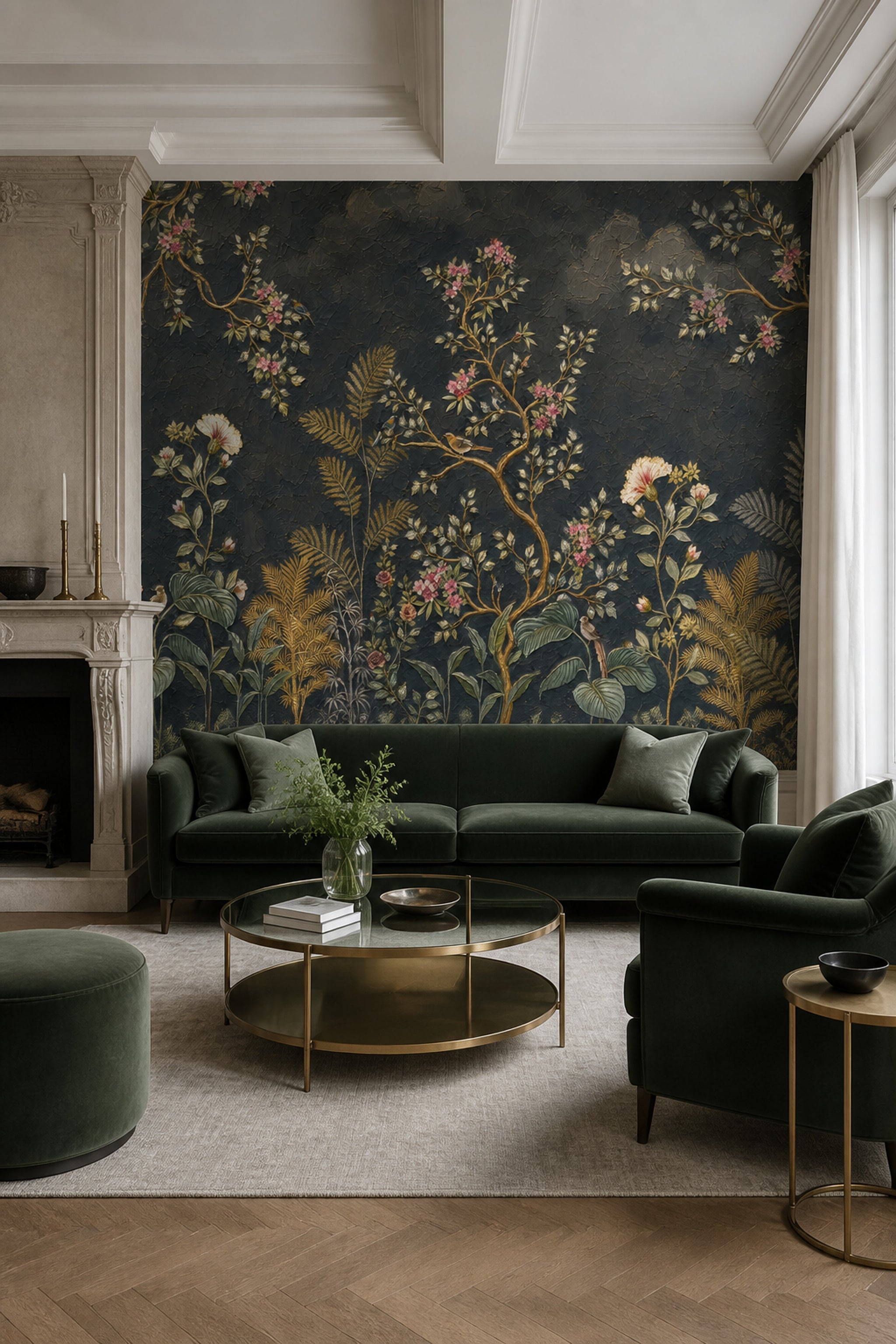 Dark Floral Wallpaper Chinoiserie Removable Botanical Wall Decor