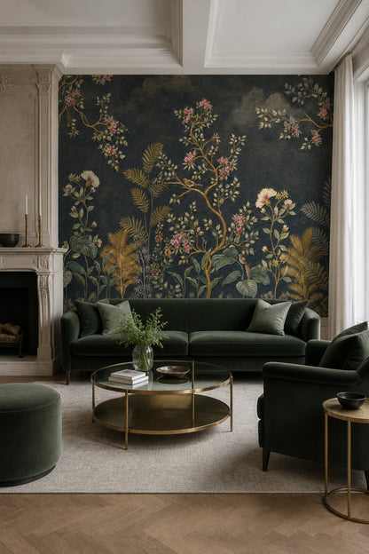 Dark Floral Wallpaper Chinoiserie Removable Botanical Wall Decor