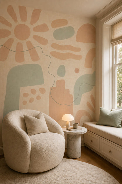 Organic Shapes Wallpaper Pastel Terracotta Removable Hand Painted Wall Decor