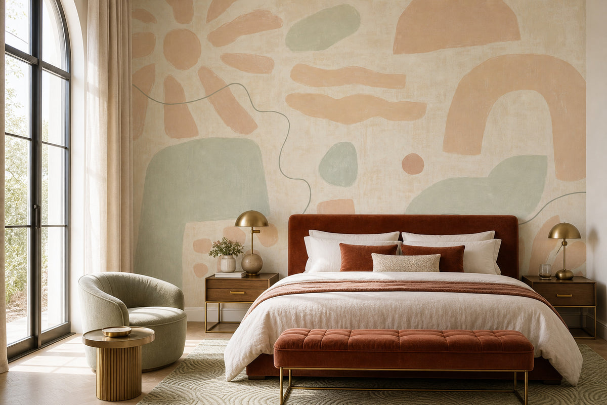 Organic Shapes Wallpaper Pastel Terracotta Removable Hand Painted Wall Decor
