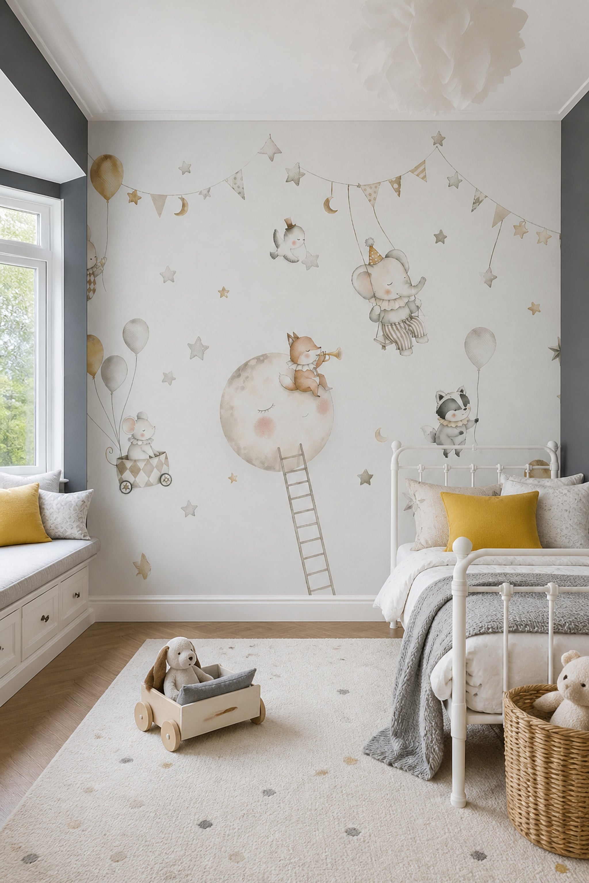 Nursery Wallpaper Watercolor Animals Celestial Removable Wall Decor