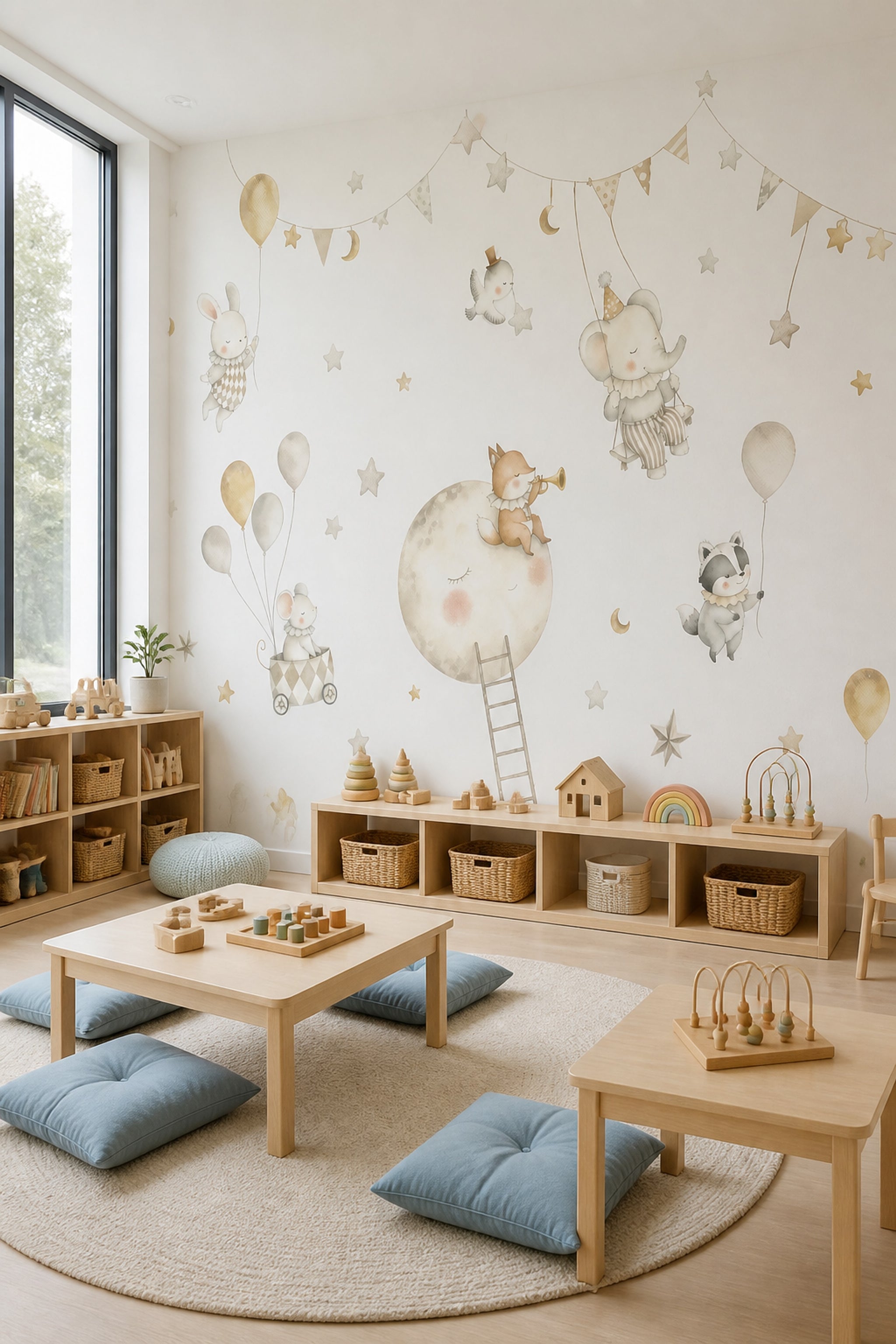 Nursery Wallpaper Watercolor Animals Celestial Removable Wall Decor