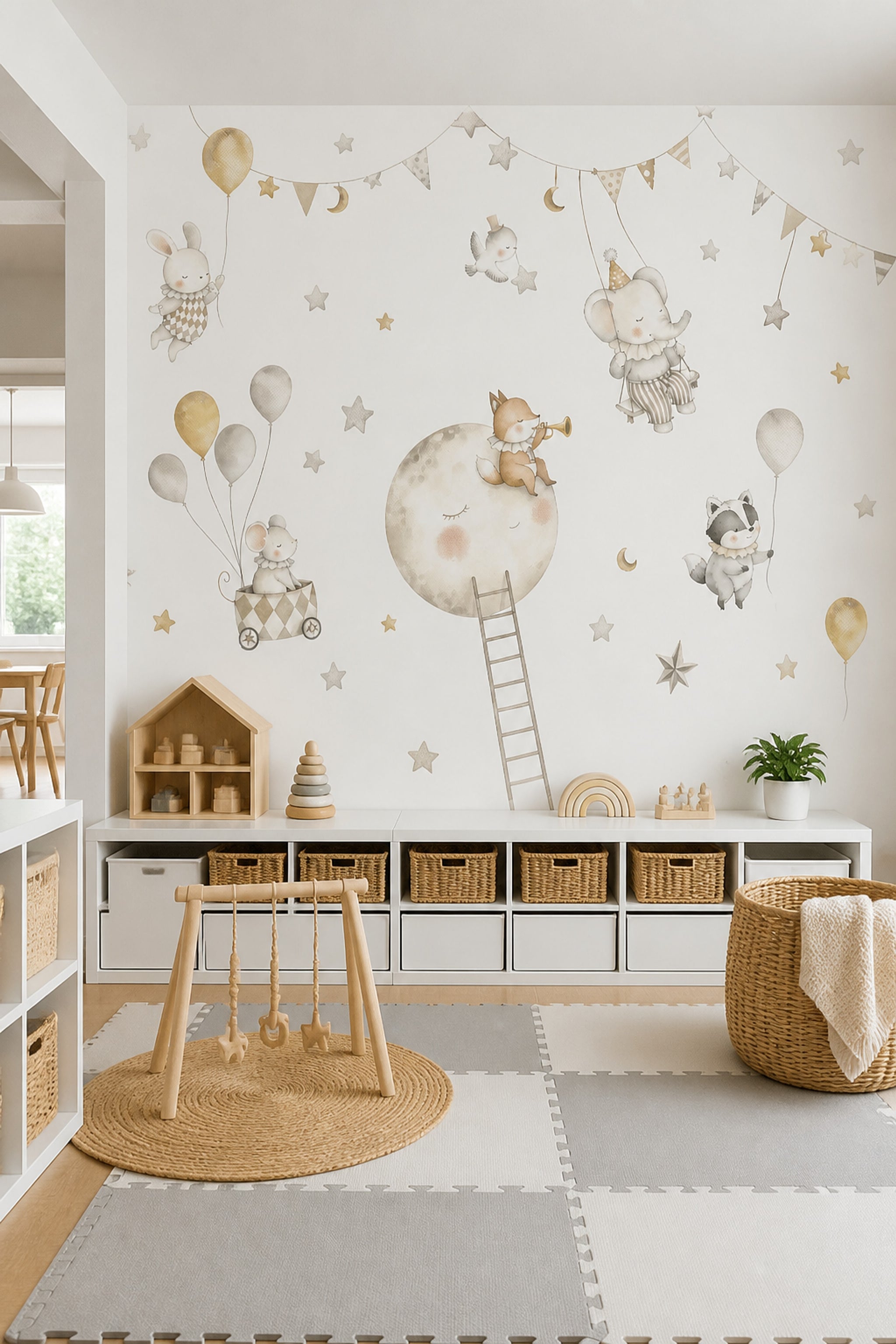 Nursery Wallpaper Watercolor Animals Celestial Removable Wall Decor