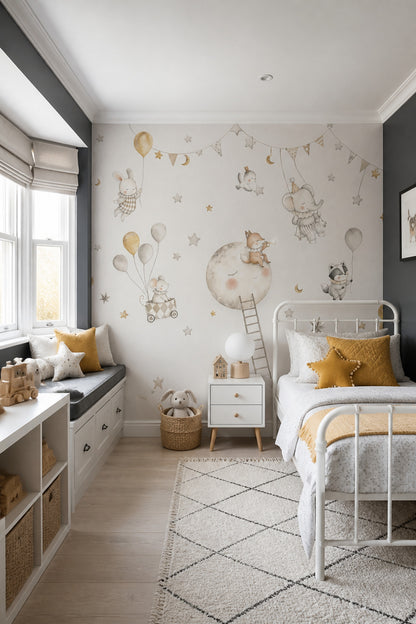 Nursery Wallpaper Watercolor Animals Celestial Removable Wall Decor