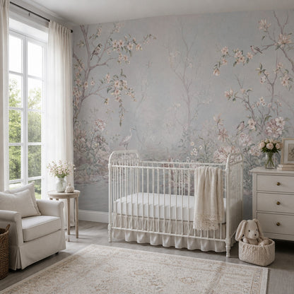 Floral Landscape Wallpaper Garden Mural Birds Removable Wall Decor