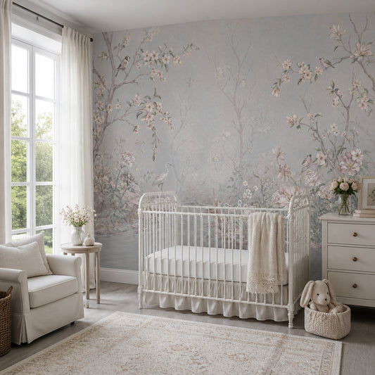 Floral Landscape Wallpaper Garden Mural Birds Removable Wall Decor
