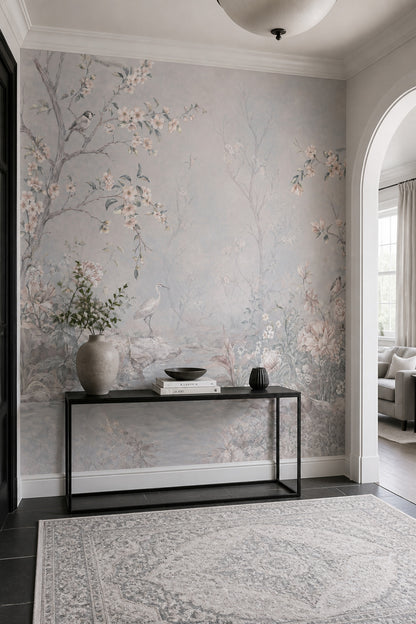Floral Landscape Wallpaper Garden Mural Birds Removable Wall Decor