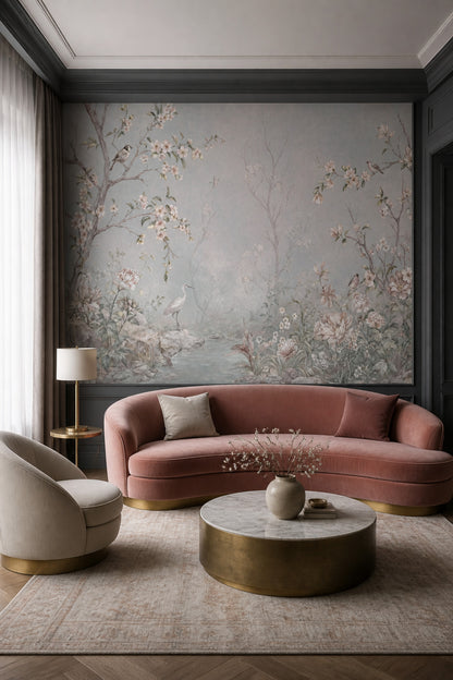 Floral Landscape Wallpaper Garden Mural Birds Removable Wall Decor