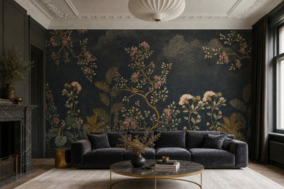 Dark Floral Wallpaper Chinoiserie Removable Botanical Wall Decor