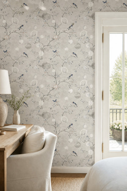 Chinoiserie Wallpaper Birds Blossom Branches Wall Mural