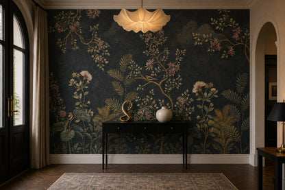 Dark Floral Wallpaper Chinoiserie Removable Botanical Wall Decor