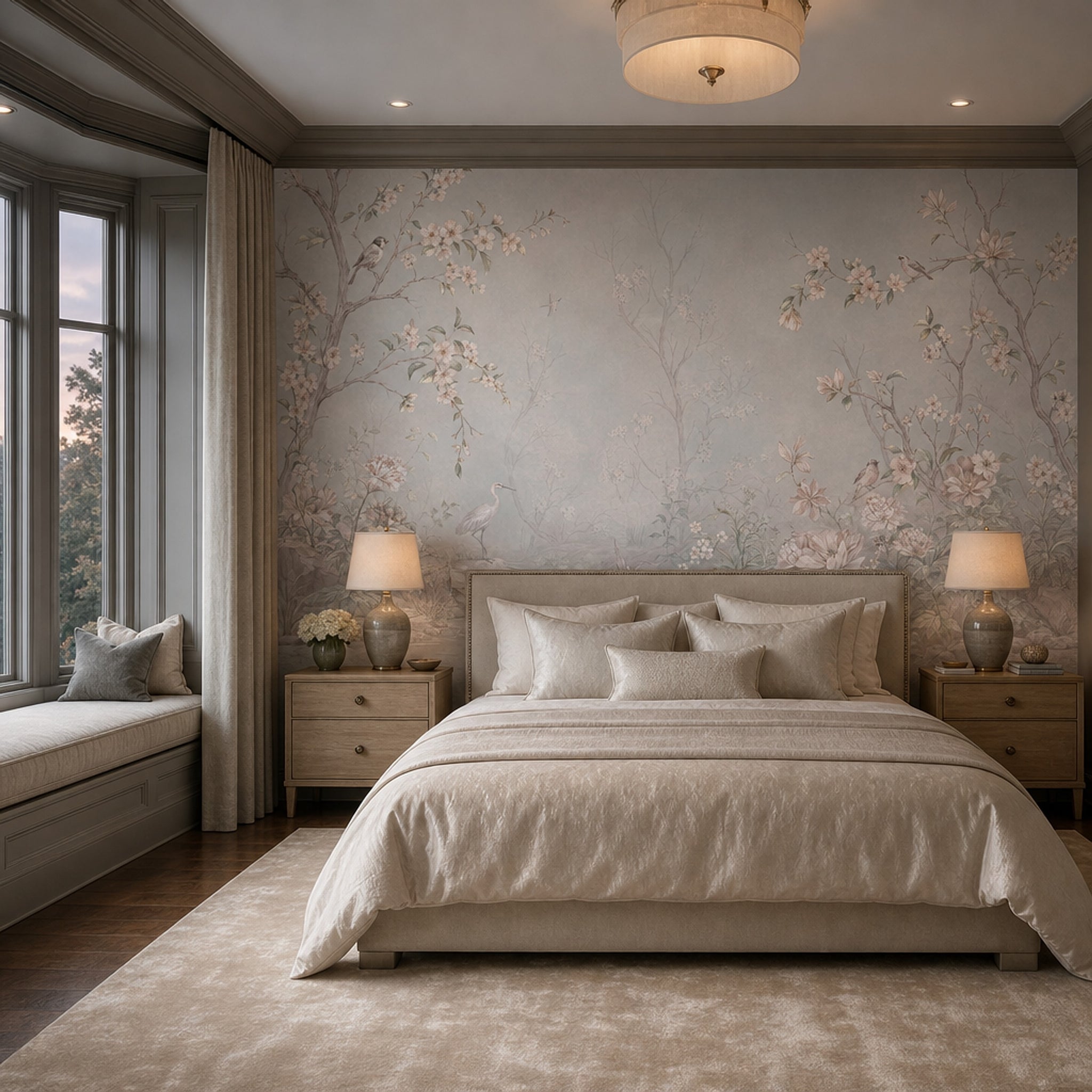 Floral Landscape Wallpaper Garden Mural Birds Removable Wall Decor