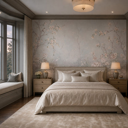 Floral Landscape Wallpaper Garden Mural Birds Removable Wall Decor
