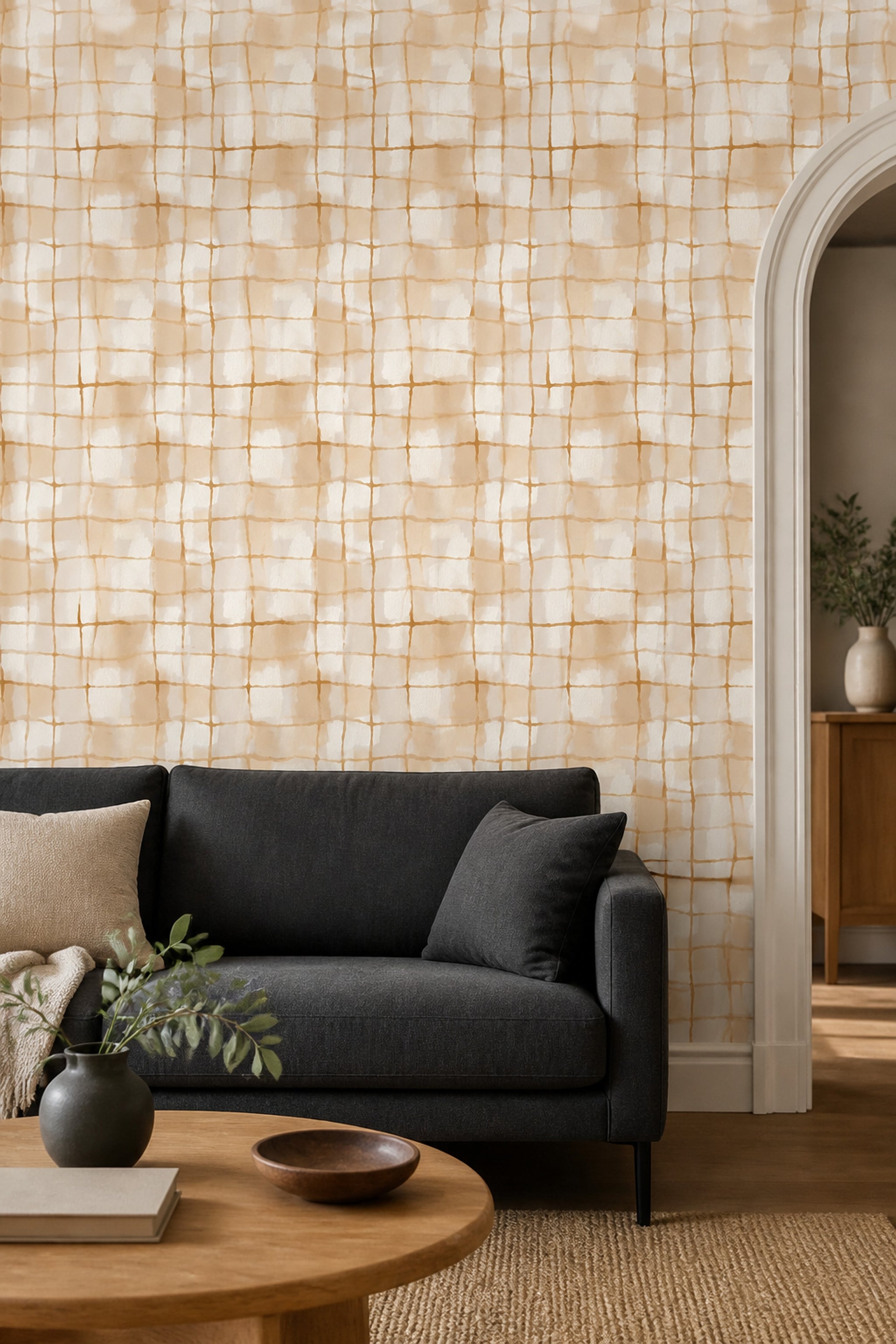 Abstract Grid Wallpaper Watercolor Removable Geometric Wall Double Roll