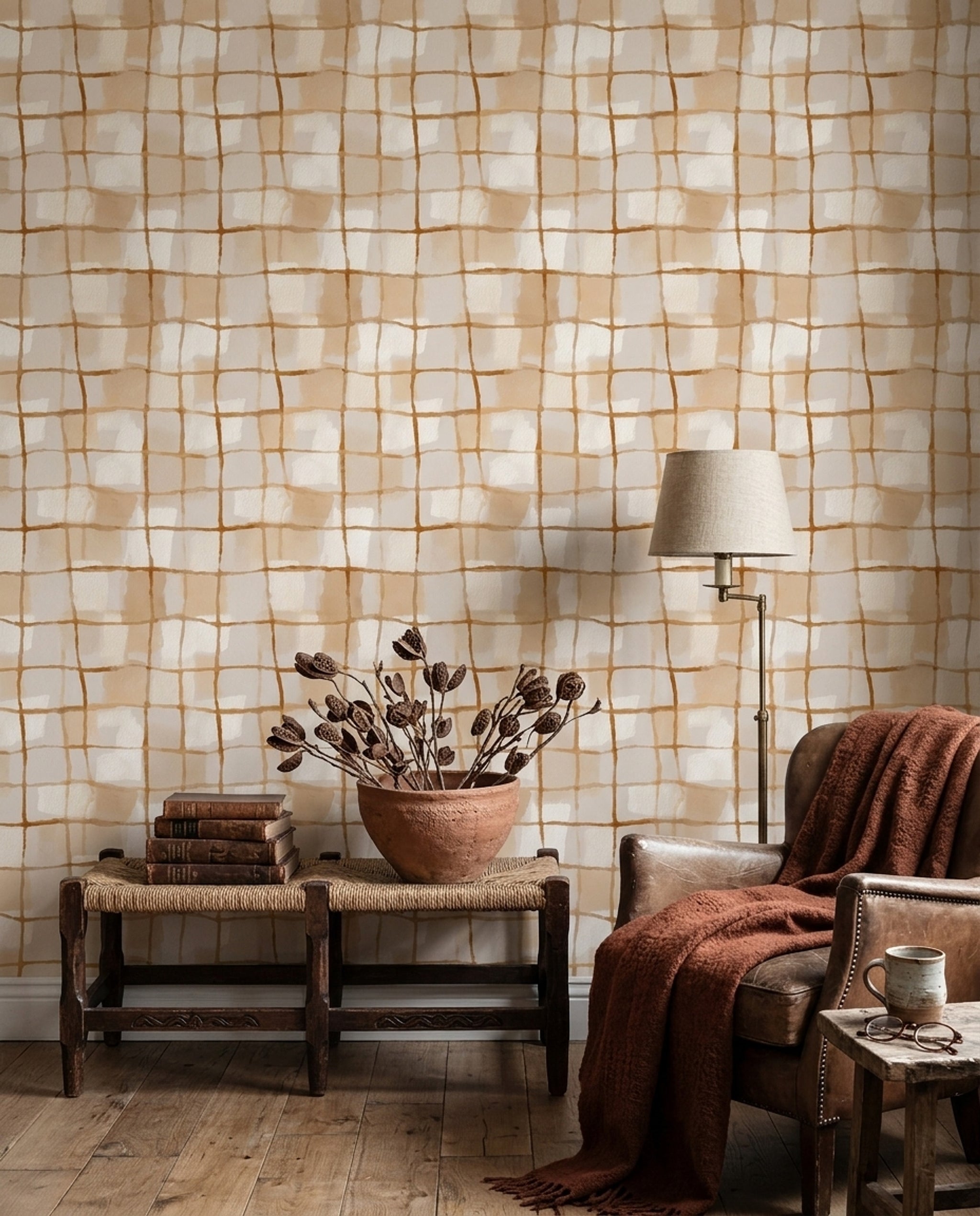 Abstract Grid Wallpaper Watercolor Removable Geometric Wall Double Roll
