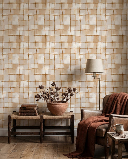 Abstract Grid Wallpaper Watercolor Removable Geometric Wall Double Roll