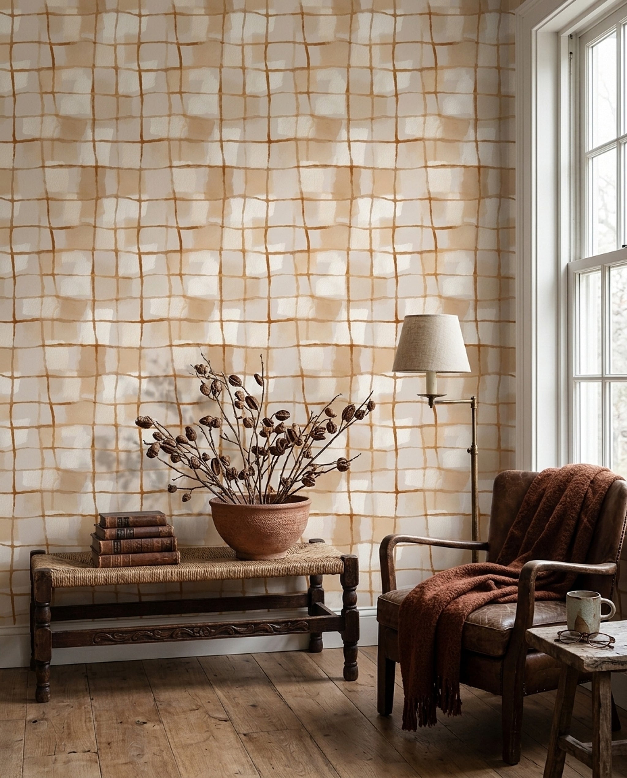 Abstract Grid Wallpaper Watercolor Removable Geometric Wall Double Roll