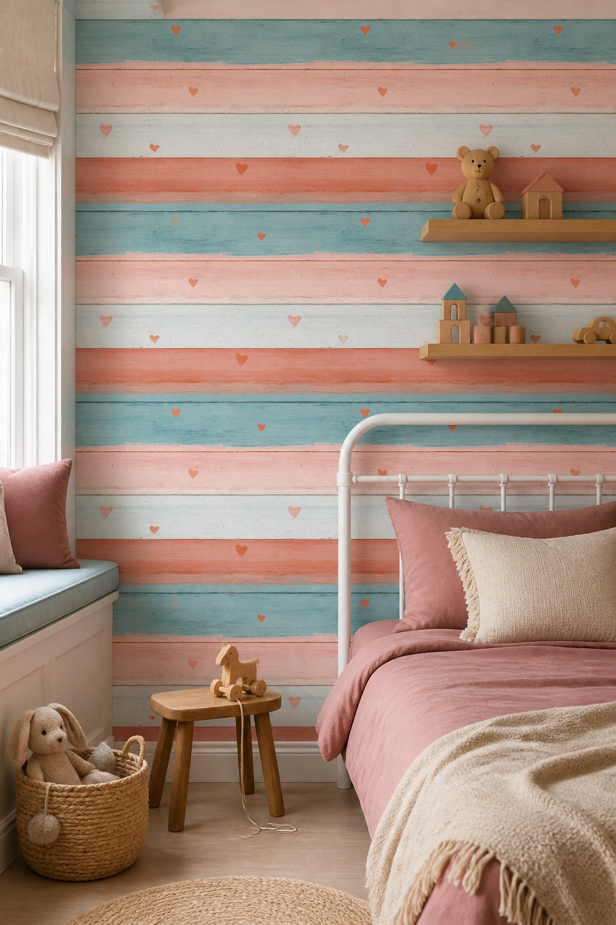 Rustic Wood Wallpaper Horizontal Planks Painted Wood Removable Wall Decor