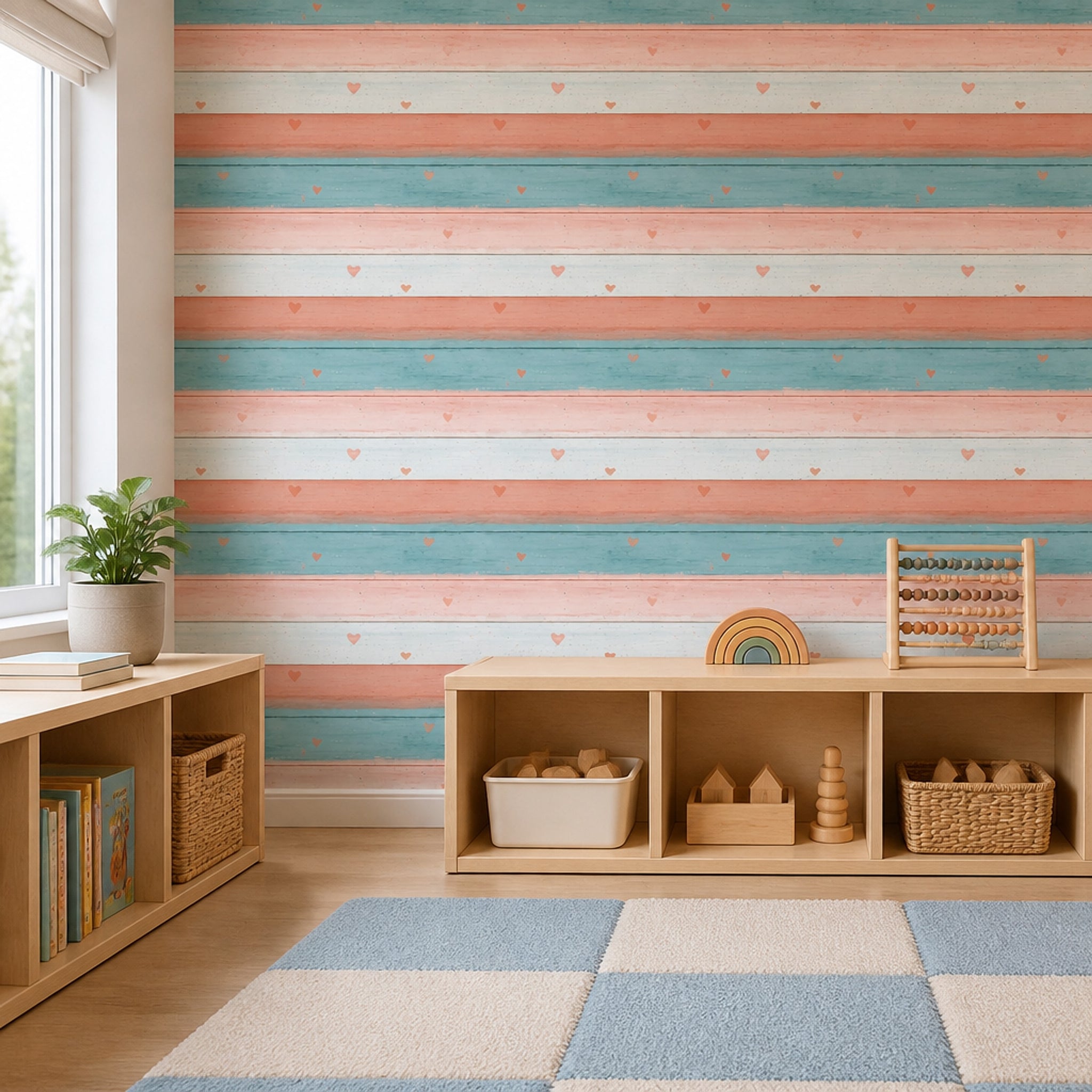 Rustic Wood Wallpaper Horizontal Planks Painted Wood Removable Wall Decor