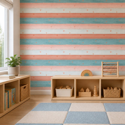 Rustic Wood Wallpaper Horizontal Planks Painted Wood Removable Wall Decor