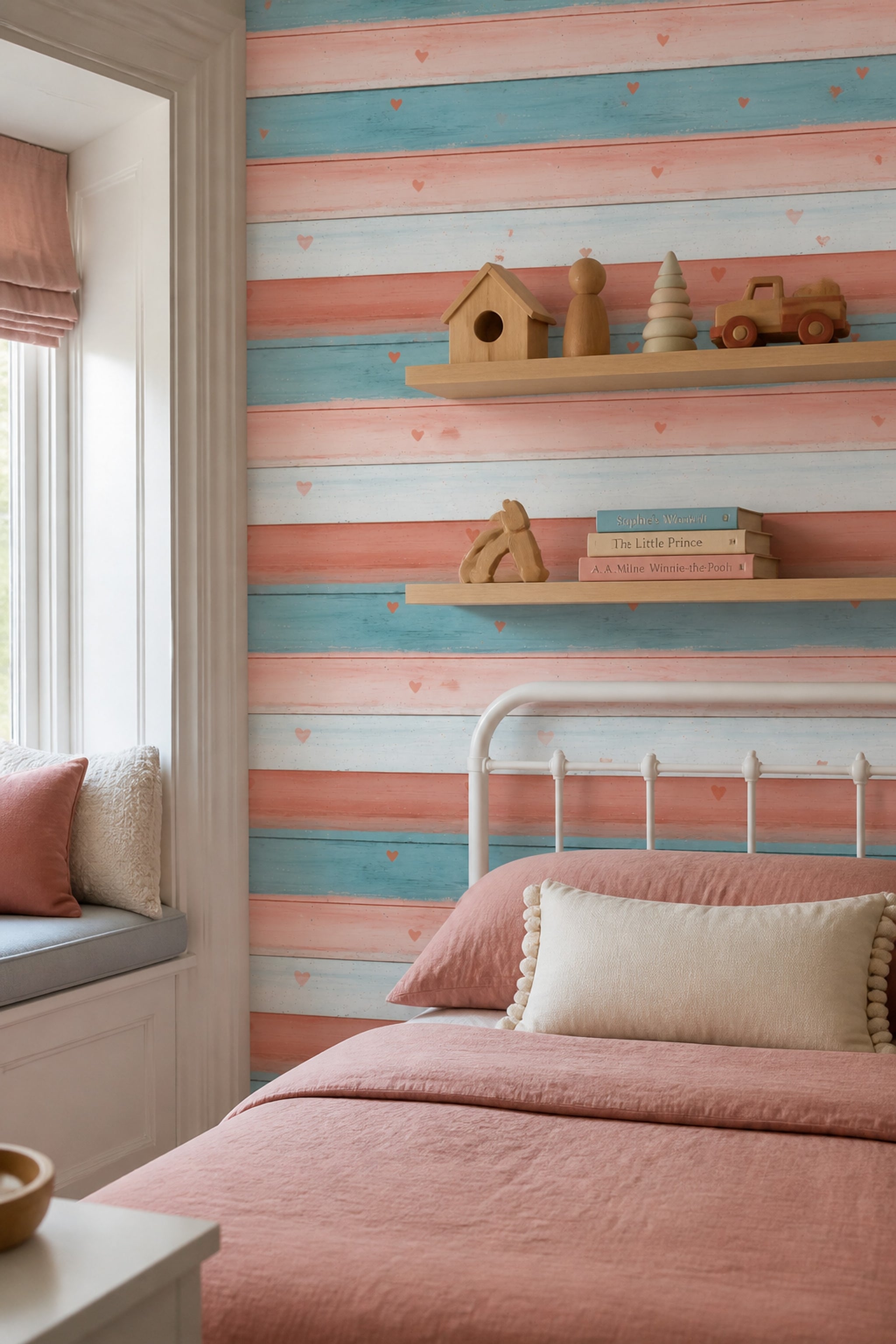 Rustic Wood Wallpaper Horizontal Planks Painted Wood Removable Wall Decor