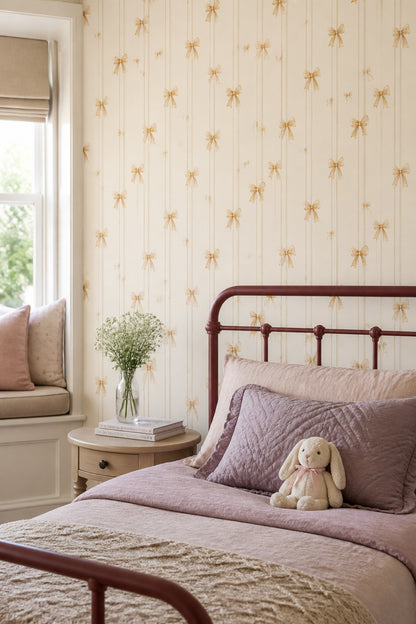 Bows Wallpaper Ribbon Vertical Stripes Decorative Mural
