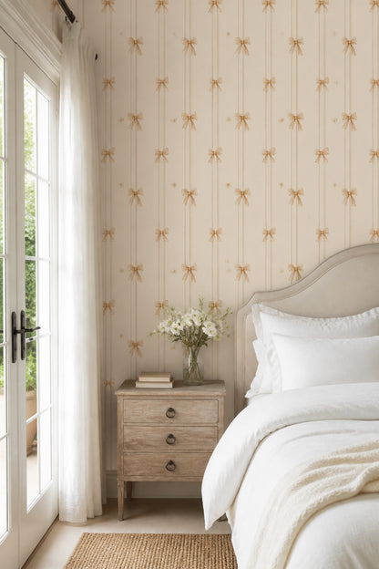 Bows Wallpaper Ribbon Vertical Stripes Decorative Mural
