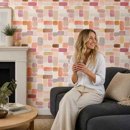 Painted Rectangles Wallpaper Abstract Modern Wallpaper Removable Wall Decor